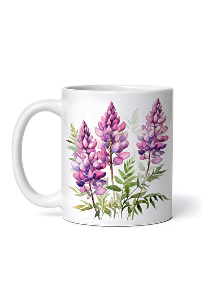 OEM Cană albă personalizată, flori de lupin roz, INOVATIX®. 330ml