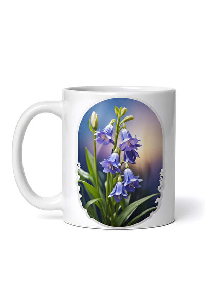 OEM Cană albă personalizată, medalion cu flori de clopoței, INOVATIX®. 330ml