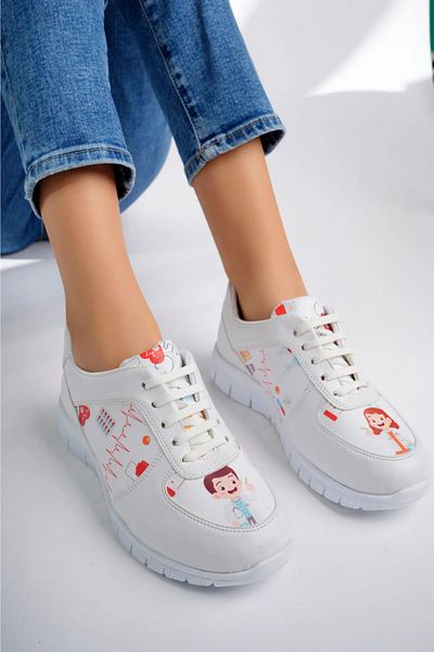 BAŞAK Pantofi sport unisex Nurse Life cu șireturi ortopedice doctor asistentă