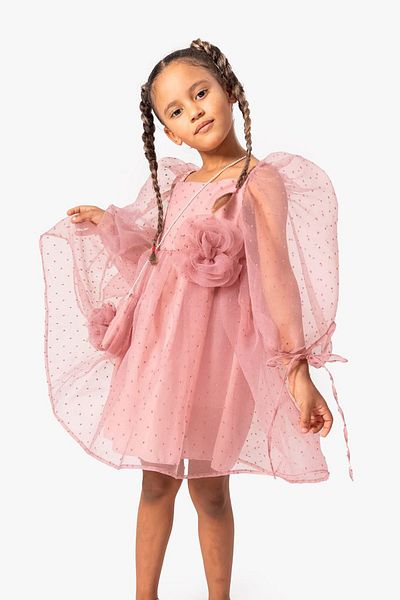 Minigimin Cicileri Rochie din tul pentru fete cu buline cu geantă - Dusty Rose