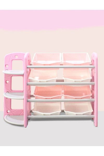 FULLJOY Toy Organizer 8 Storage Bins with 3-Tier Corner Shelf, Pink