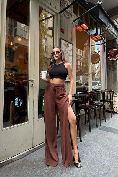 Bliss Women's Mink Linen Slit High Waist Palazzo Pants