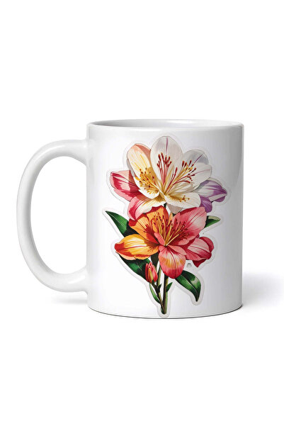 OEM Cană albă personalizată, flori de Astromeria, INOVATIX®. 330 ml