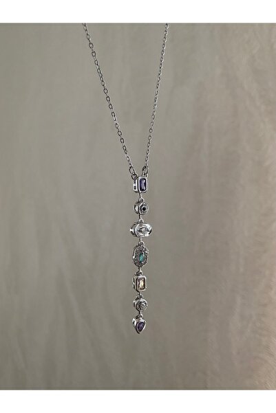 Petek Collection Colorful Stone Y Necklace Low-Cut Necklace (Steel)