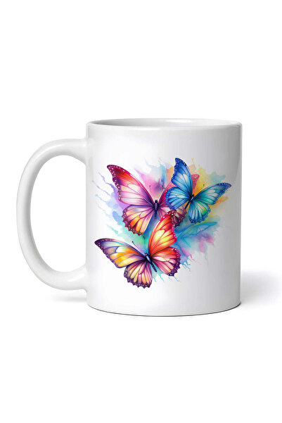 OEM Personalized white mug, Tropical rainbow butterflies, INOVATIX®. 330ml