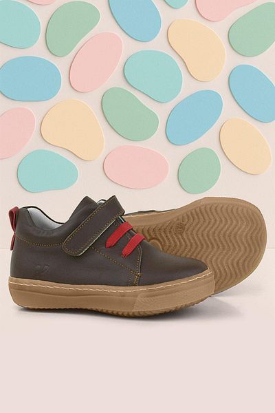 hapshoe Anatomical Genuine Leather Brown Soft Elastic Velcro Children's Shoes