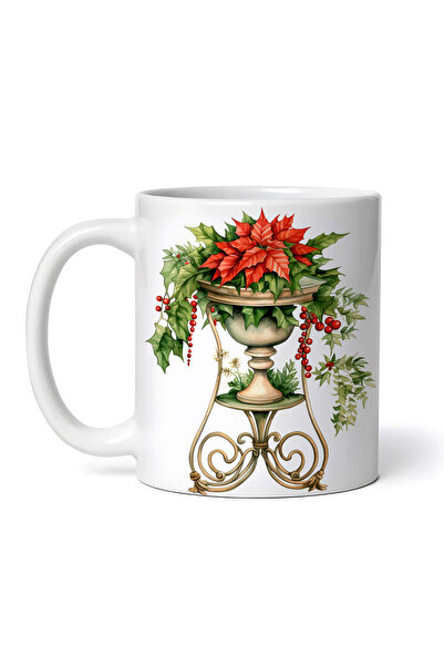 OEM Εξατομικευμένη λευκή κούπα, χριστουγεννιάτικα λουλούδια Isabela, INOVATIX...