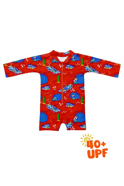 KidZee Surfers Romper Rashguard Upf 40 Protection Long Sleeve Baby Swimsuit