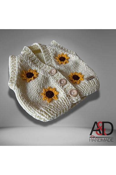 Home Sunflower Motif Vest>Baby Vest>Hand Knitted>Children's Clothing>Baby Vest