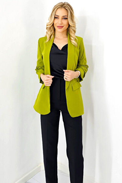 FashionForYou Sacou casual Nora, de lungime medie, Verde olive