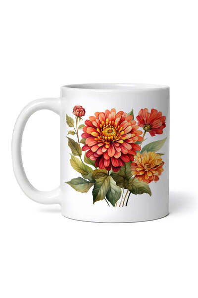 OEM Εξατομικευμένη Λευκή Κούπα, Άνθη Ζίννιας με Μπουμπούκια, Inovatix®. 330ml