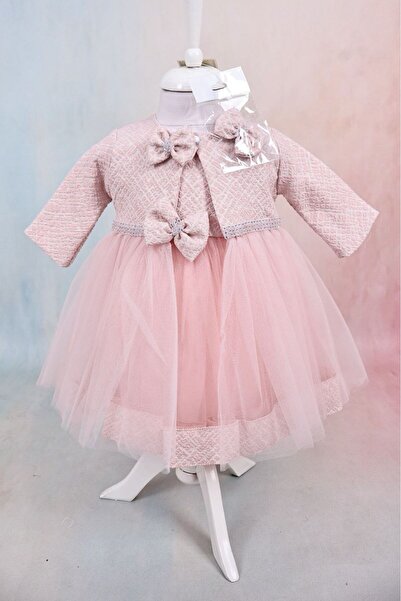 Sedefinokids kız bebek fiyonk detaylı bolerolu mevlüt elbisesi Pembe