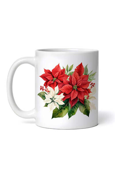 OEM Cană albă personalizată, flori de Crăciun roșii și albe, INOVATIX®. 330ml