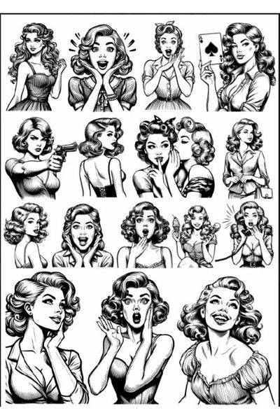 Reysa Tasarım Black and White Woman Sticker Set