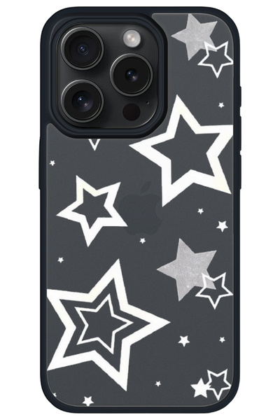 WANNA PROTECT iPhone 16 Pro Max Siyah Yıldızlar Desenli Kamera Çıkıntılı İmpa...