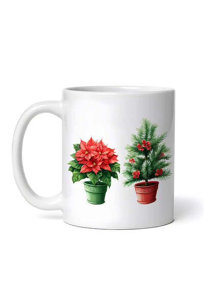 OEM Cană albă personalizată, flori de Crăciun Olivia, INOVATIX®. 330ml