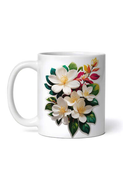 OEM Cană albă personalizată, flori de iasomie cu frunze, INOVATIX®. 330ml