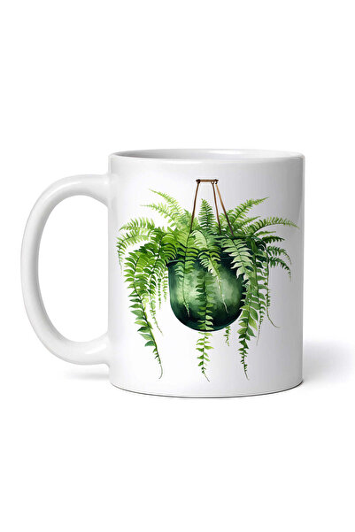 OEM Cană albă personalizată, Ghiveci verde cu ferigă agățată, INOVATIX®. 330ml