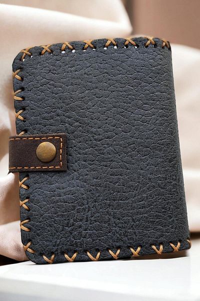 Fildişi Aksesuar Handmade Women's Wallet Vegan Leather Dark Green Color with Chubby Cat Image