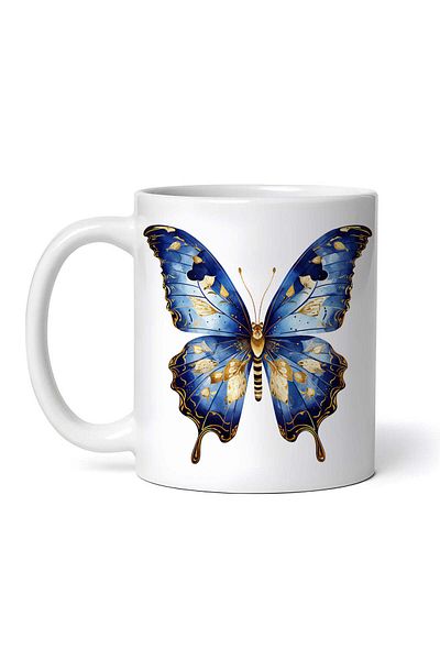 OEM Cană albă personalizată, fluture albastru cu coadă de rândunică, INOVATIX®. 330ml