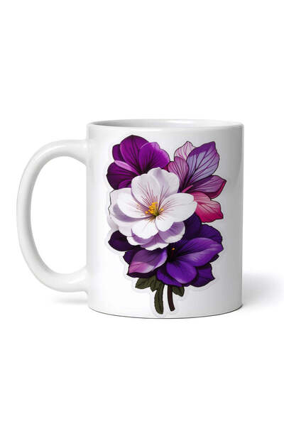 OEM Cană albă personalizată, flori violete, INOVATIX®. 330ml