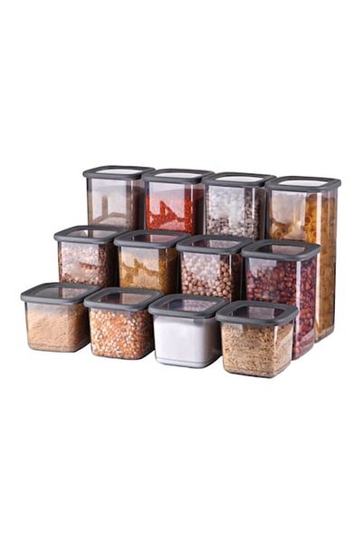 Ginza Maison Set of 12 Food Boxes (4X500, 4X1200, 4X1750), Anthracite Transp, 1 Spare Lid and 24 Gift Tags