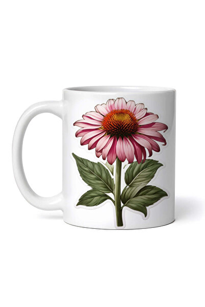 OEM Cană albă personalizată, floare de Echinacea cu frunze, INOVATIX®. 330ml