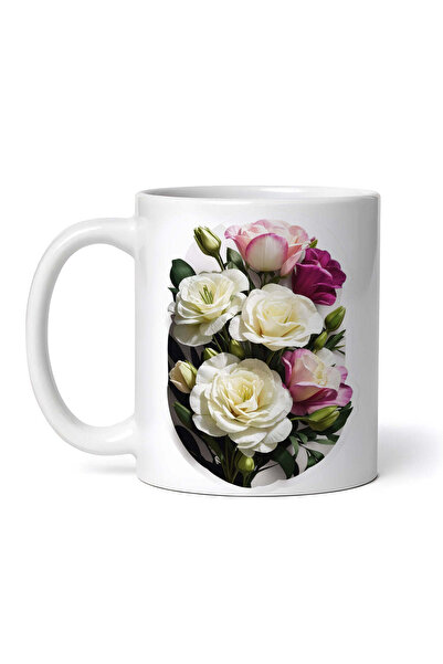 OEM Cană albă personalizată, flori de Lisianthus, INOVATIX®. 330 ml