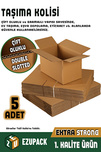 ASTOR AMBALAJ 5 Adet 60x40x40 Çift Oluklu Taşıma Taşınma Karton Çeyiz Arşiv K...