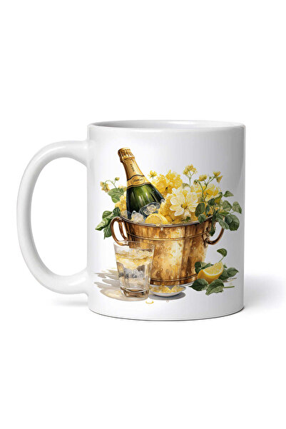 OEM Cană albă personalizată, Frapiera cu flori și șampanie, INOVATIX®. 330ml