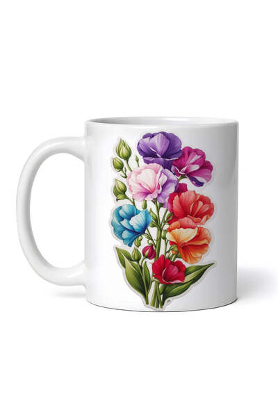 OEM Εξατομικευμένη Λευκή Κούπα, Άνθη Γλυκού Μπιζελιού, Inovatix®. 330ml