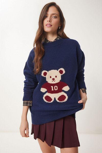 KURGAN TEKSTİL Teddy Bear Textured Crew Neck Soft Knitwear Sweater