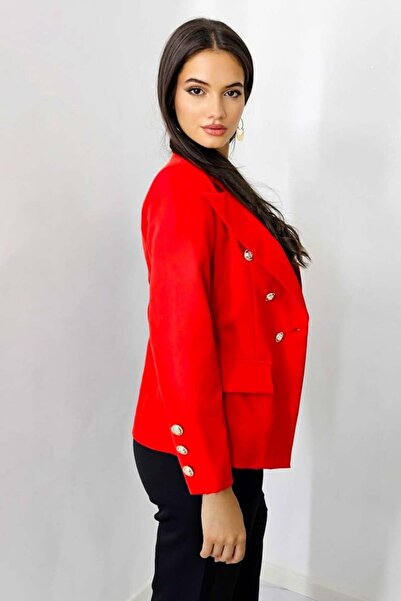 FashionForYou Zayre women's jacket, with decorative buttons and flap pockets, Red