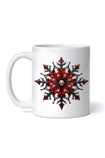 OEM Εξατομικευμένη Λευκή Κούπα, Μαύρο και Κόκκινο Χιονονιφάδα, Inovatix®. 330ml