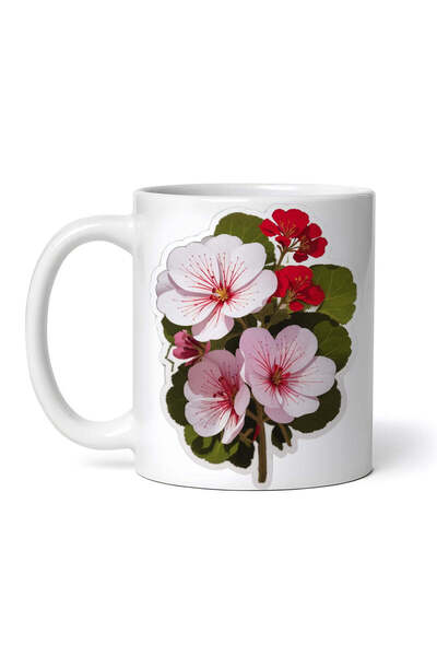 OEM Cană albă personalizată, flori de geranium, INOVATIX®. 330ml