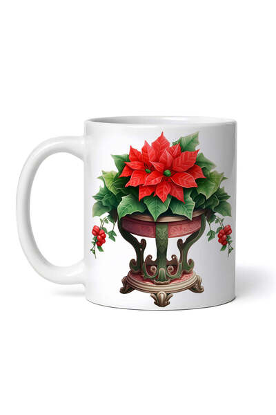 OEM Cană albă personalizată, flori de Crăciun Ava, INOVATIX®. 330ml