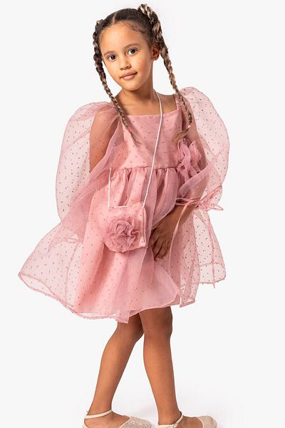 Minigimin Cicileri Rochie din tul pentru fete cu buline cu geantă - Dusty Rose