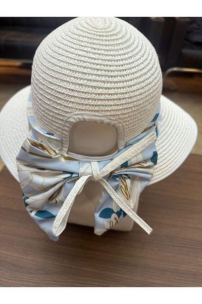LAGRANZE Women's Scarf Detailed Straw Summer Wide Brim Beach Hat