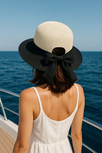 LAGRANZE Women's Scarf Detailed Straw Summer Wide Brim Beach Hat