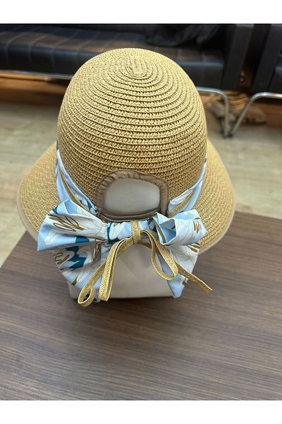 LAGRANZE Women's Scarf Detailed Straw Summer Wide Brim Beach Hat