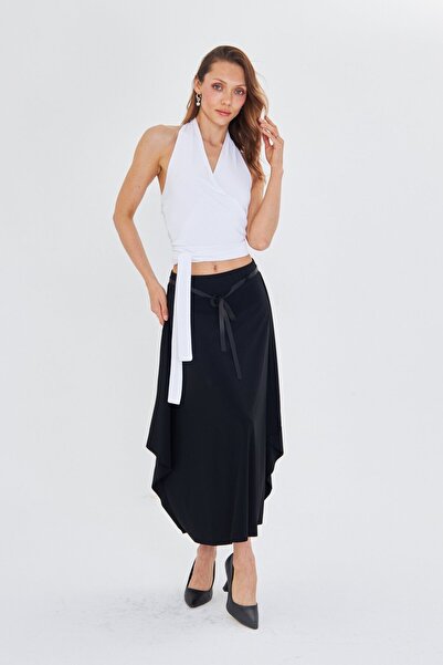 LAMANTE KRUVAZE YAKA BAĞLAMALI BEYAZ CROP