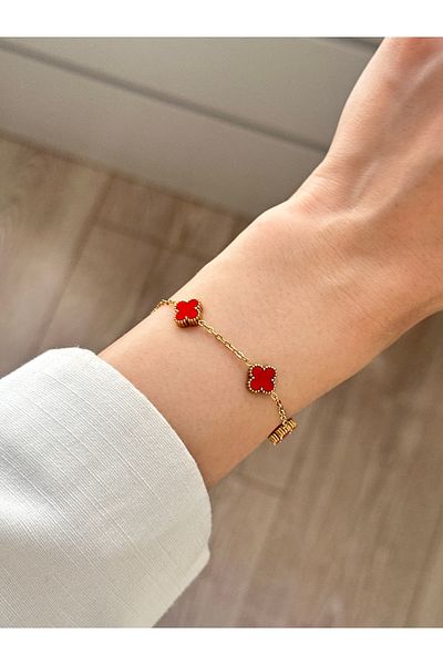 GUNESTAKI 316L Steel Clover Mini Bracelet Women Men Unisex Bracelet Gold Double Sided Bracelet