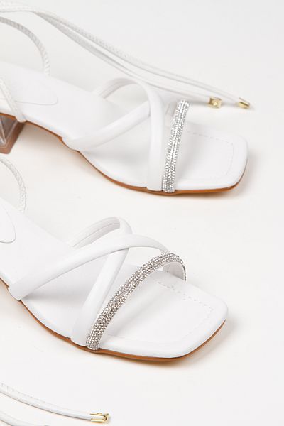 MFT AYAKKABI Women's Short Transparent Heeled Ankle Strap Evening Dress Shoes