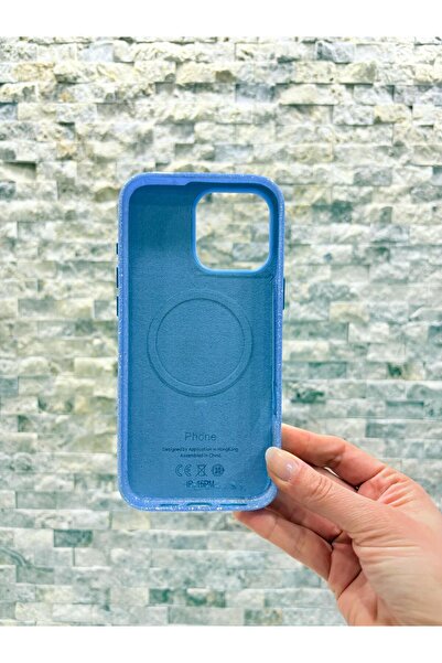 Store Iphone 16 Pro Max Uyumlu Simli ve Mavi Renkli MagSafe Özellikli Orijinal Kılıf