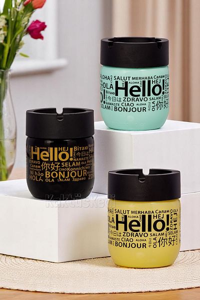 KaktüsKedi Σετ τασάκι Hello 3 τεμαχίων με μεταλλικό καπάκι χωρίς άρωμα