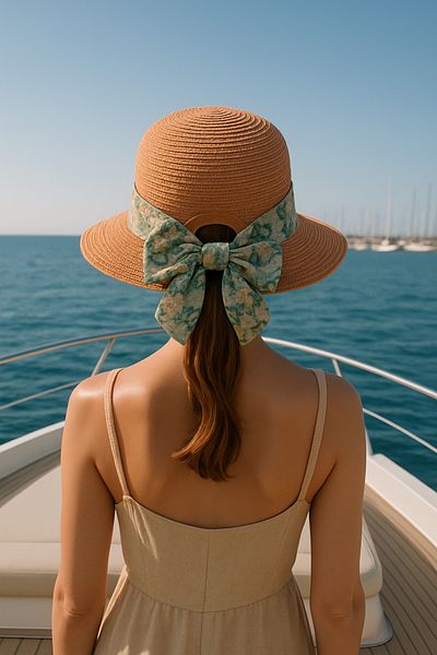 LAGRANZE Women's Scarf Detailed Straw Summer Wide Brim Beach Hat