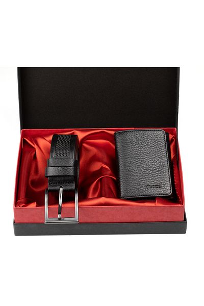 Grande 1414 Genuine Leather Men's Wallet and Genuine Leather Belt Set