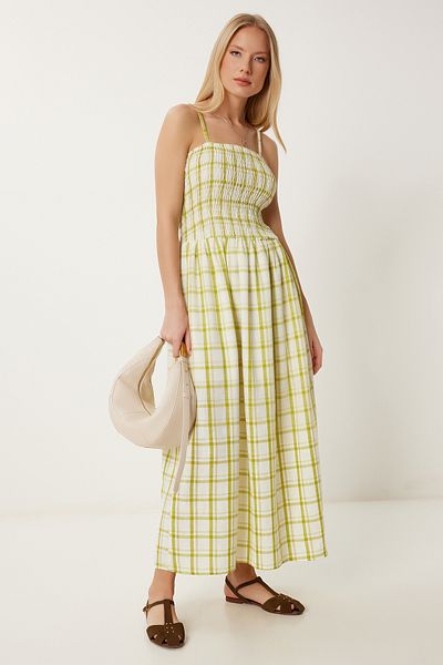 Lovelyİstanbul Rochie de in dungi cu bretele VERDE DESCHIS LNS0060
