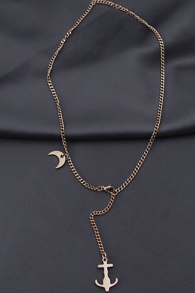 Skygo Steel Rose Color Anchor Design Women's Necklace - TJ-BKO5926