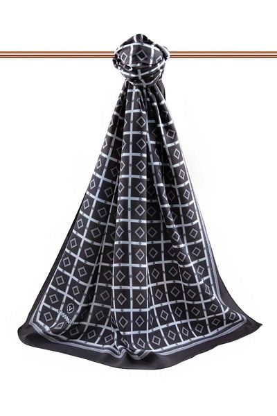 Vissona Luxury Medina Silk - Τετράγωνο σχέδιο, Fume Color, 75x195 Ανθεκτικό σάλι Moss Crepe Τύπος ραφής - Ιταλική ραφή
